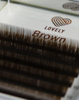 Close-up of brown lash extensions showing rich natural pigment and high-quality elastic fiber
