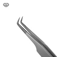 Diamond Series 45° eyelash extension tweezers with 7mm angled tip and micro-textured stainless steel finish for professional lash application
