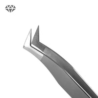 Diamond Series boot-shaped eyelash extension tweezers with premium stainless steel construction for professional volume lash application
