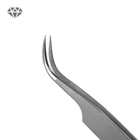 Diamond Series standard curved eyelash extension tweezers with micro-textured stainless steel tips for precise lash isolation