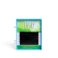 Eyelash packaging with 'Láshy' branding on a white background